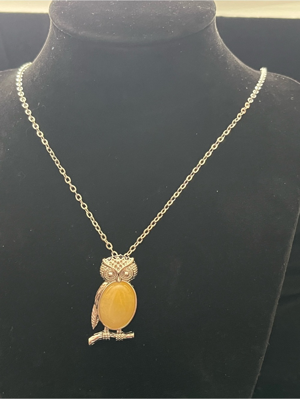 Honey Calcite Owl Pendant Necklace | Golden Owl Crystal Necklace